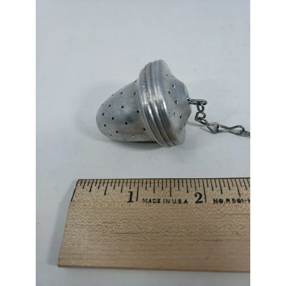 Vintage MCM Aluminum Acorn Shaped Tea ball Infuser Strainer with Hook & Chain
